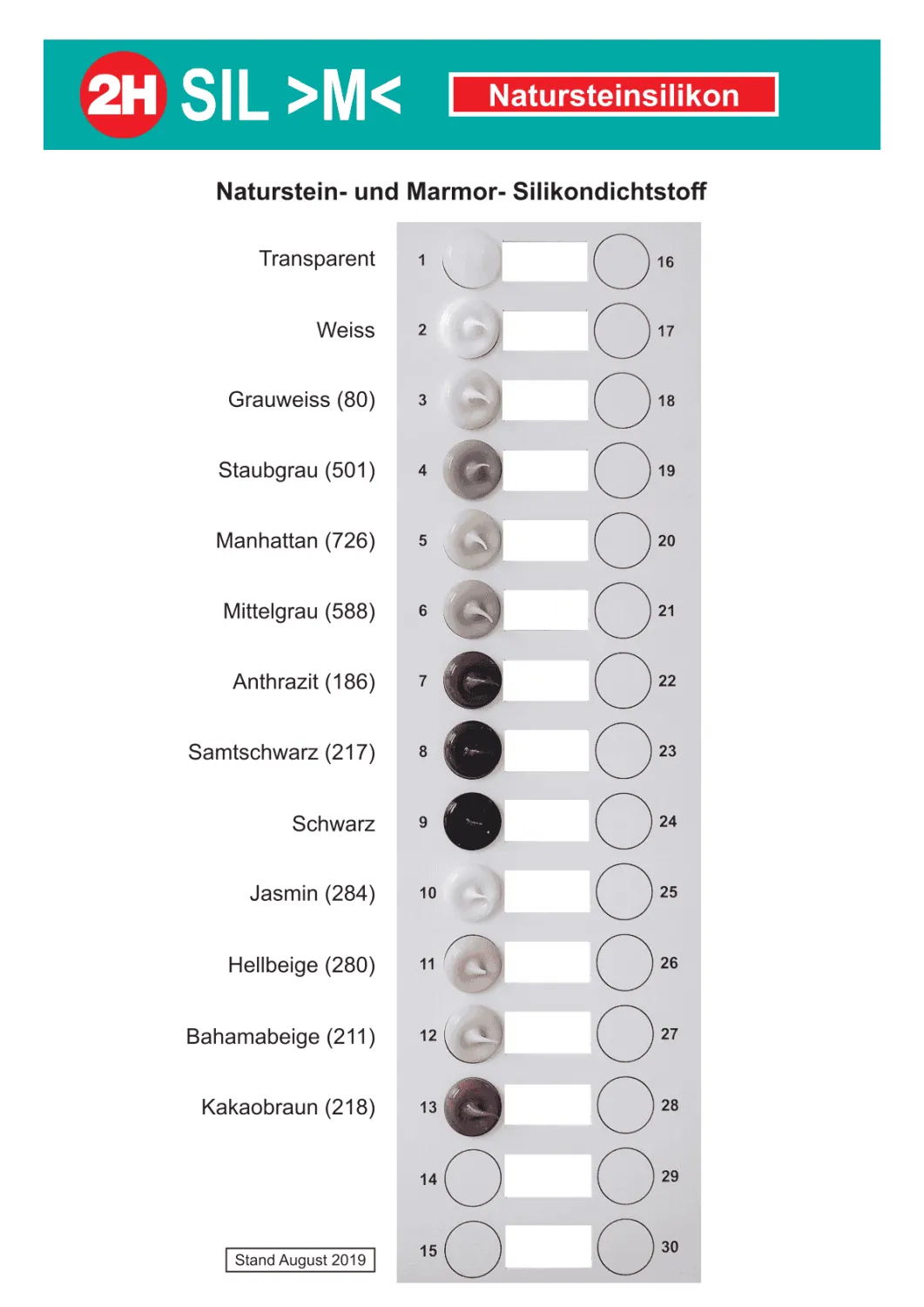 2H SIL M Natursteinsilikon - mittelgrau - 310ml Kartusche - Farbkarte 2H SIL M