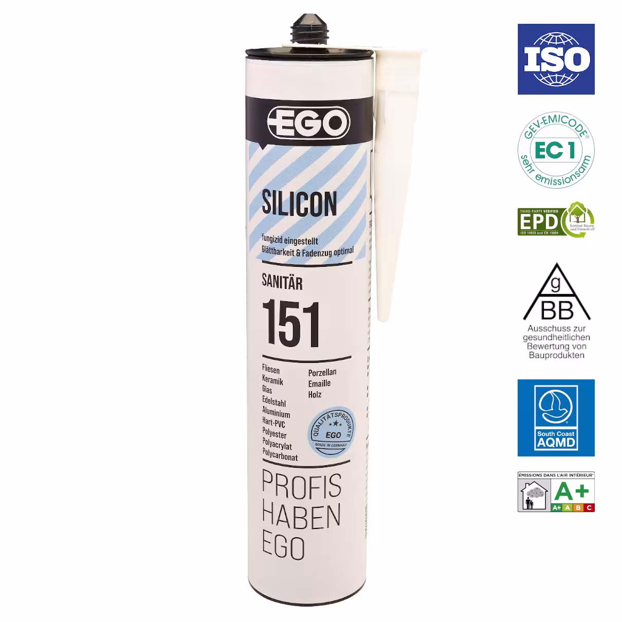 EGOSILICON 151 Sanitärsilikon - transparent - 310ml Kartusche - Sanitärsilikon - transparent - Zertifikate