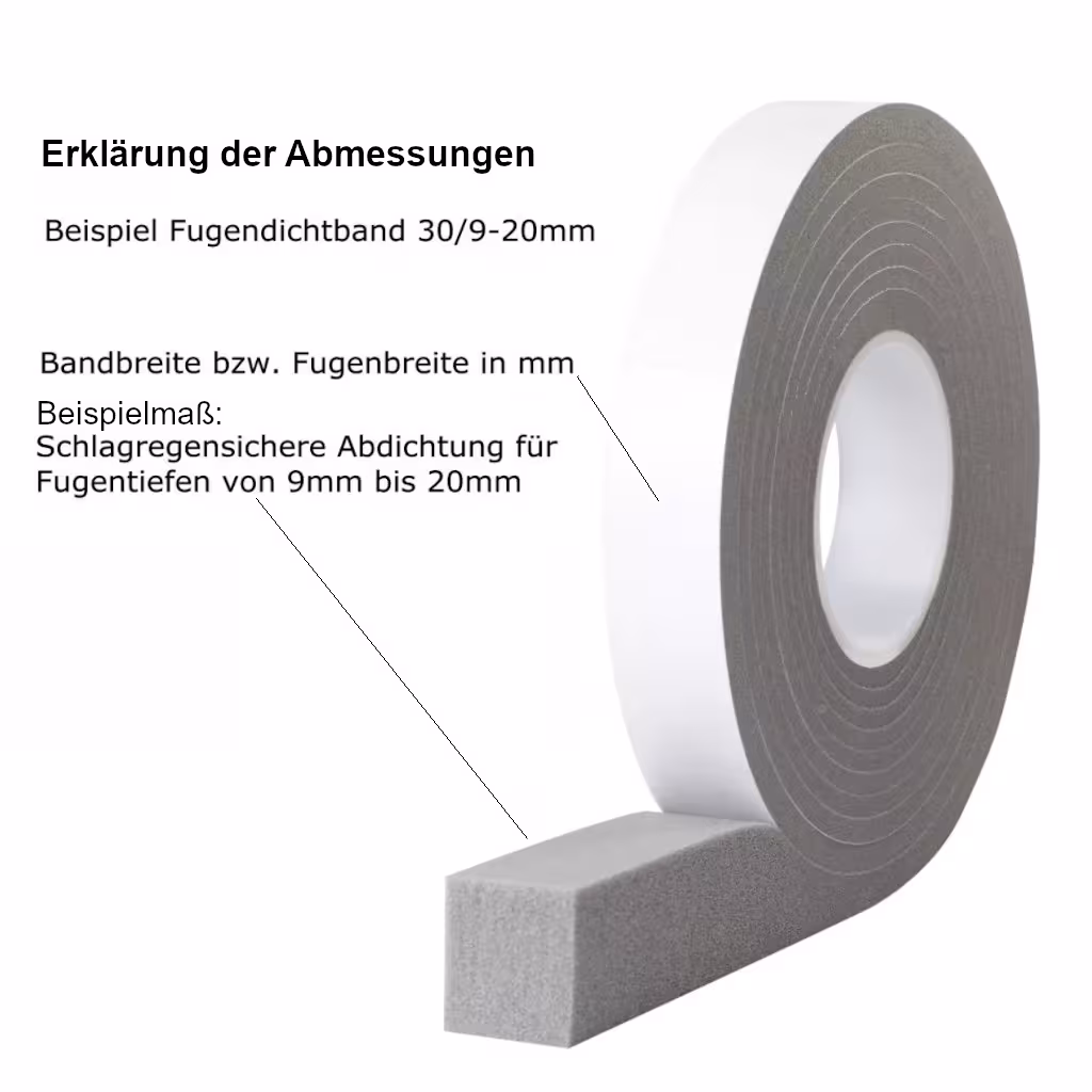 HSF Fugenband 300 1-4mm 13m Rolle verschiedene Breiten grau - Erklärung Abmessungen bei Fugendichtbänder