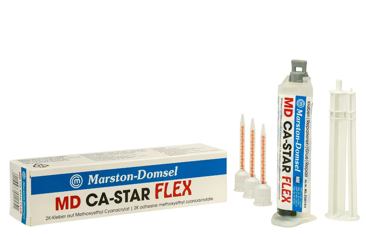 MD CA-STAR Flex - 2K-Kleber - in praktischer 4:1 Doppelspritze - 10 g - 2K Sekundenkleber MD CA-STAR FLEX in Doppelspritze