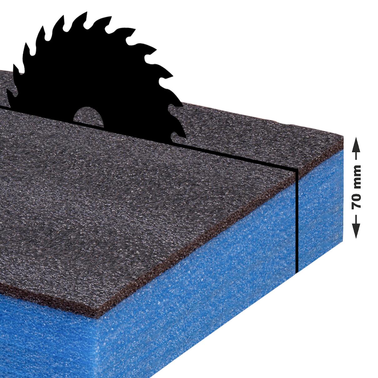 Maßzuschnitt Multilayer Schaumstoff - schwarz blau - 70mm Stärke