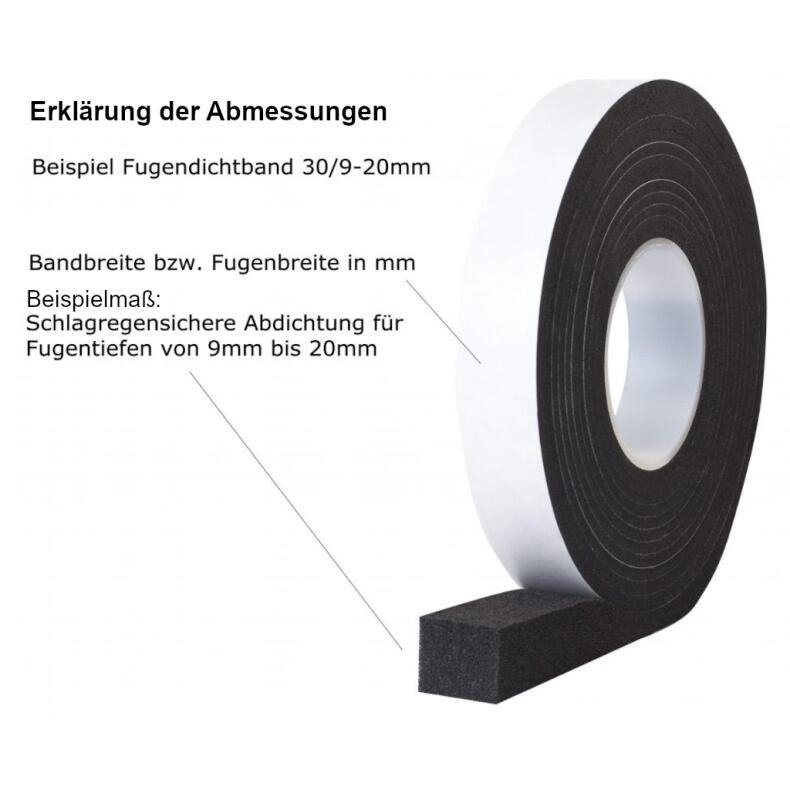 HSF Fugendichtband 600 6-15mm 4,3m Rolle grau oder schwarz diverse Breiten - Erklärung Abmessungen