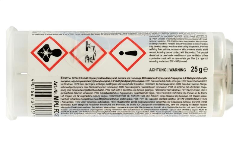 MD Flüssigdübel - Text hinten auf Doppelspritze
